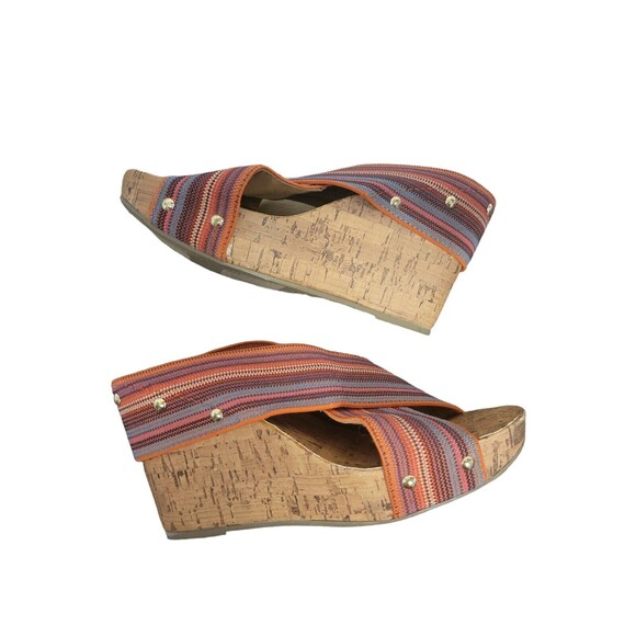 Montego Bay Club Wedges Women 8 Orange Multicolor Briaded Straps Cork Heel - Picture 4 of 7
